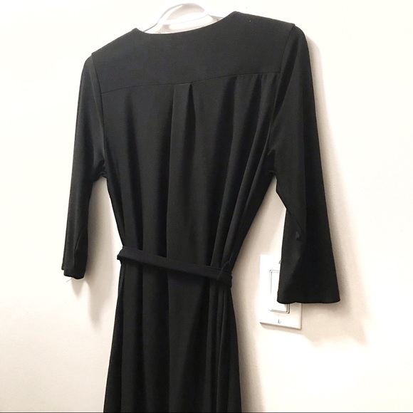 3/4 Sleeve Black Dress with Belt - Picture 6 of 8